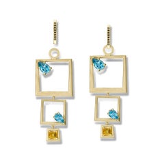 Blue Topaz and Citrine Square Harmony Pendant