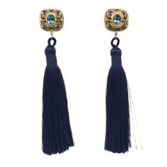 Blue Topaz and Cloisonne Vermeil Earrings with Tassel