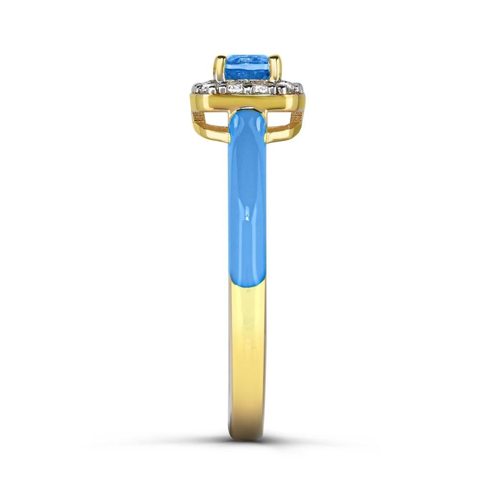Blue Topaz and Created White Sapphire Enamel Slim Ring in 14K Gold over Silver In New Condition For Sale In New York, NY