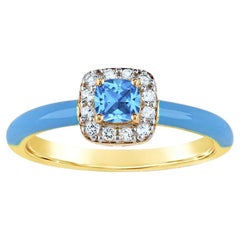 Blue Topaz and Created White Sapphire Enamel Slim Ring in 14K Gold over Silver