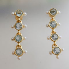 Blue Topaz and Cultured Pearl Gold Plated Sterling Silver Post Drop Earrings