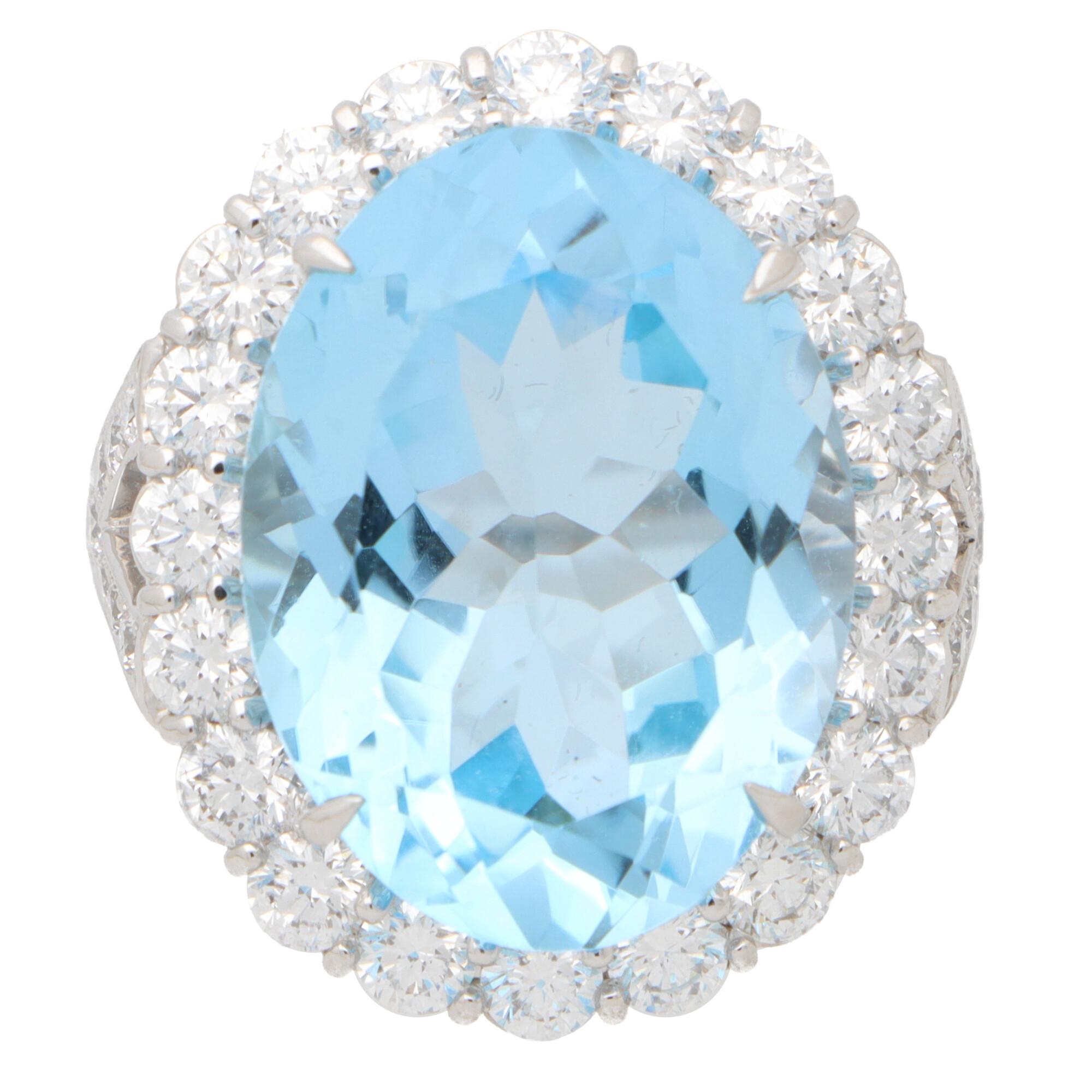 Modern Blue Topaz and Diamond Cluster Cocktail Ring Set in Platinum