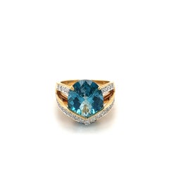 Blue Topaz and Diamond Cocktail Overlap Bypass Ring for Women