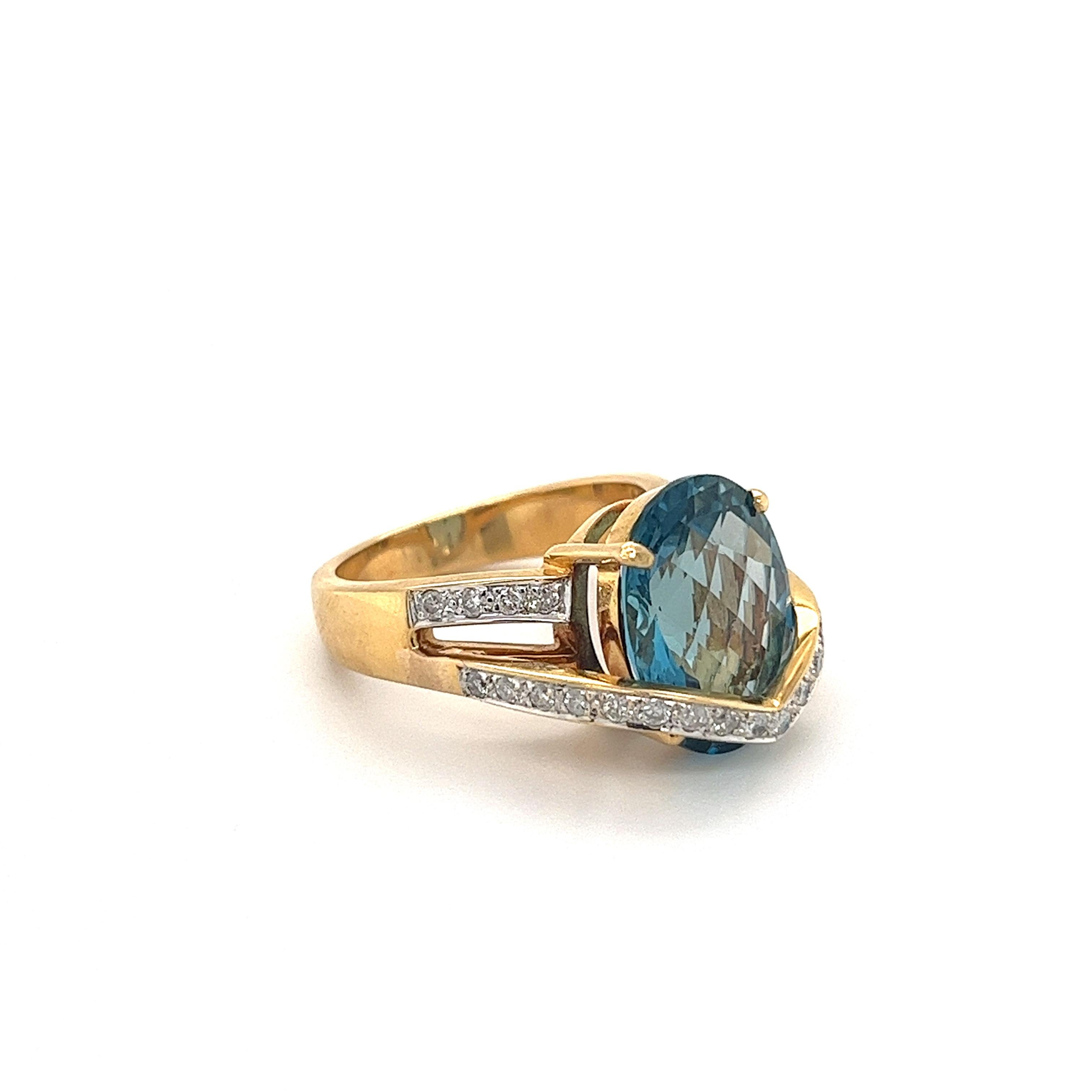 Art Deco Blue Topaz and Diamond Cocktail Overlap Bypass Ring for Women For Sale