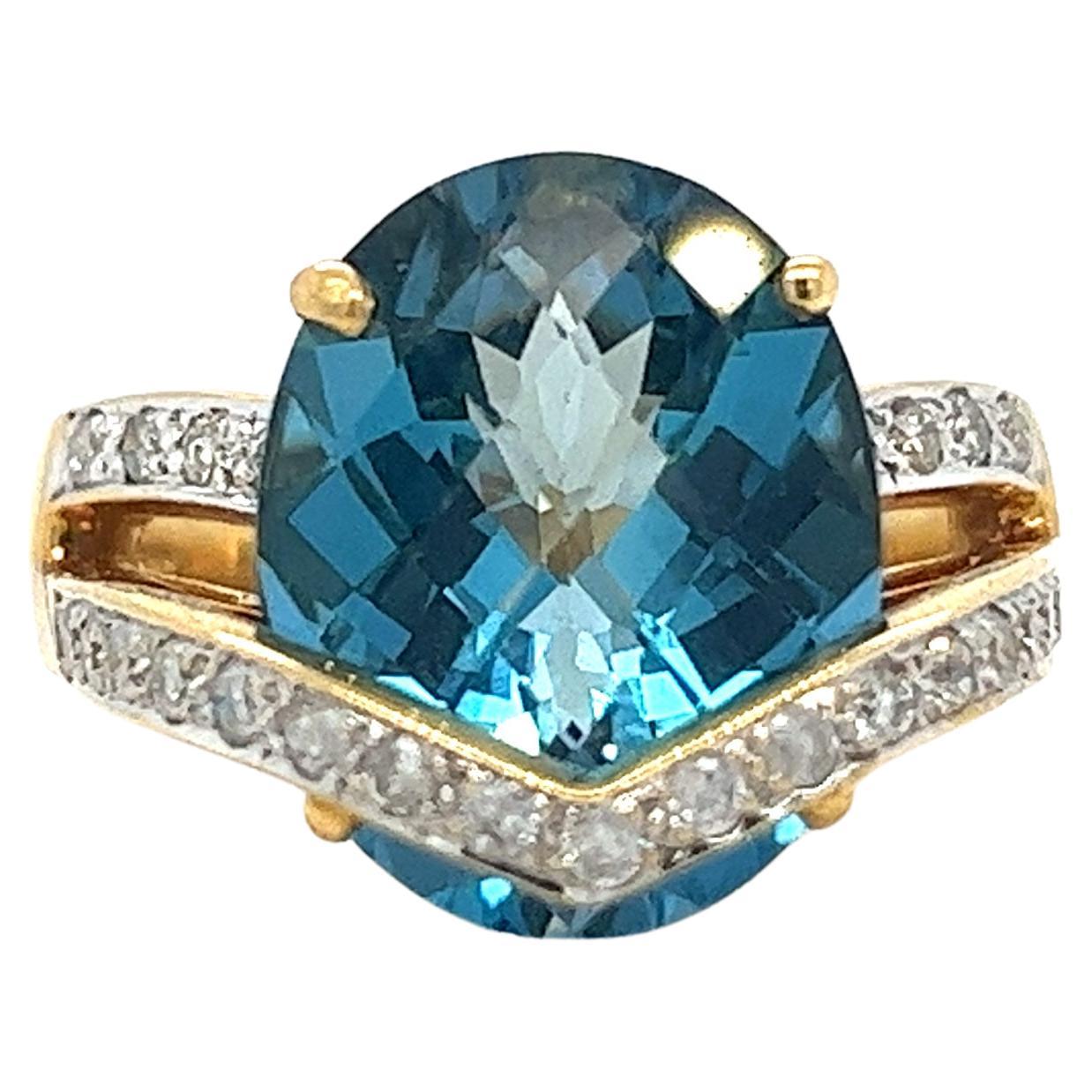 Blue Topaz and Diamond Cocktail Overlap Bypass Ring for Women For Sale