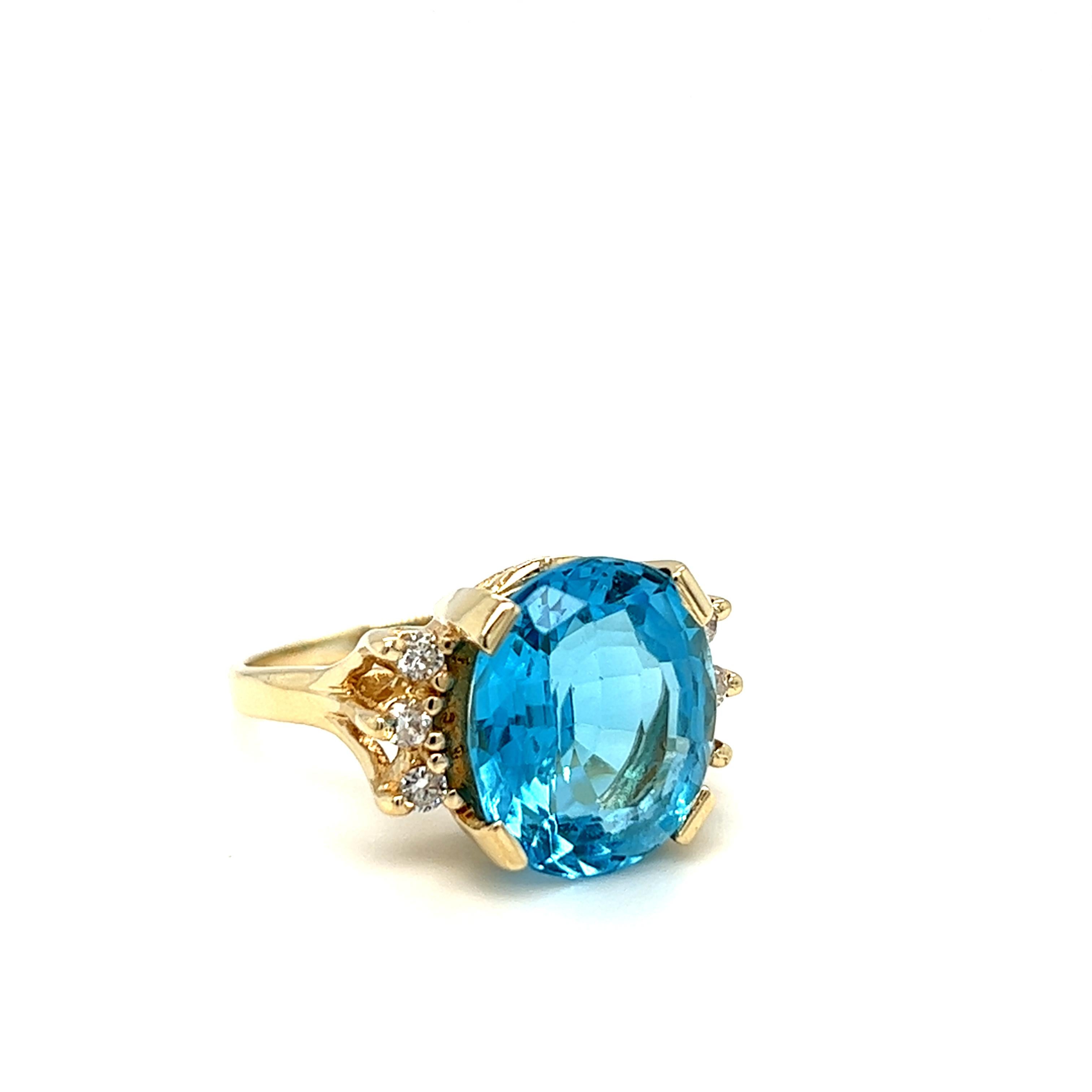 Women's Blue Topaz and Diamond Cocktail Ring 14k Yellow Gold For Sale