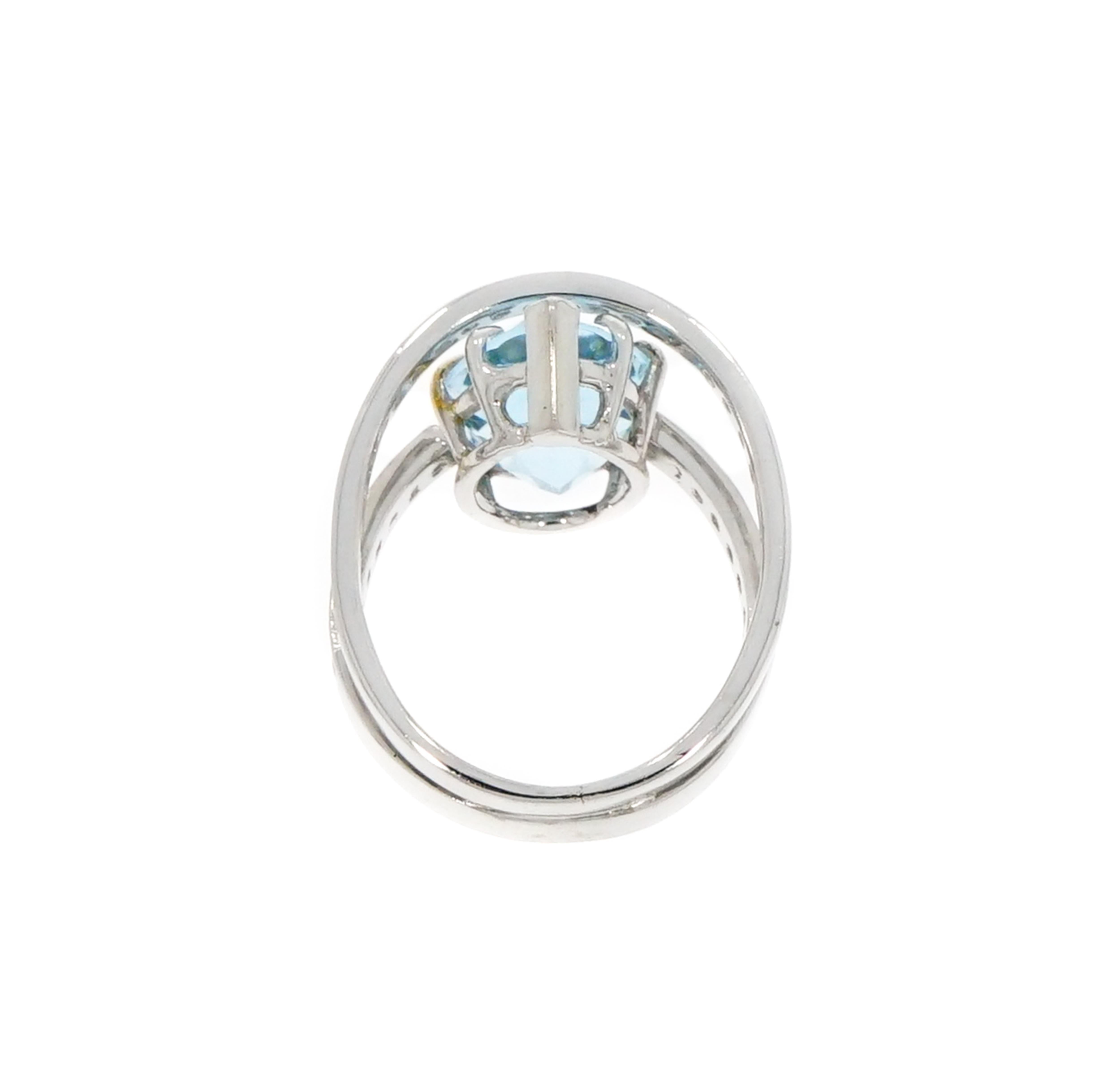 Modern Blue Topaz and Diamond Cocktail Ring