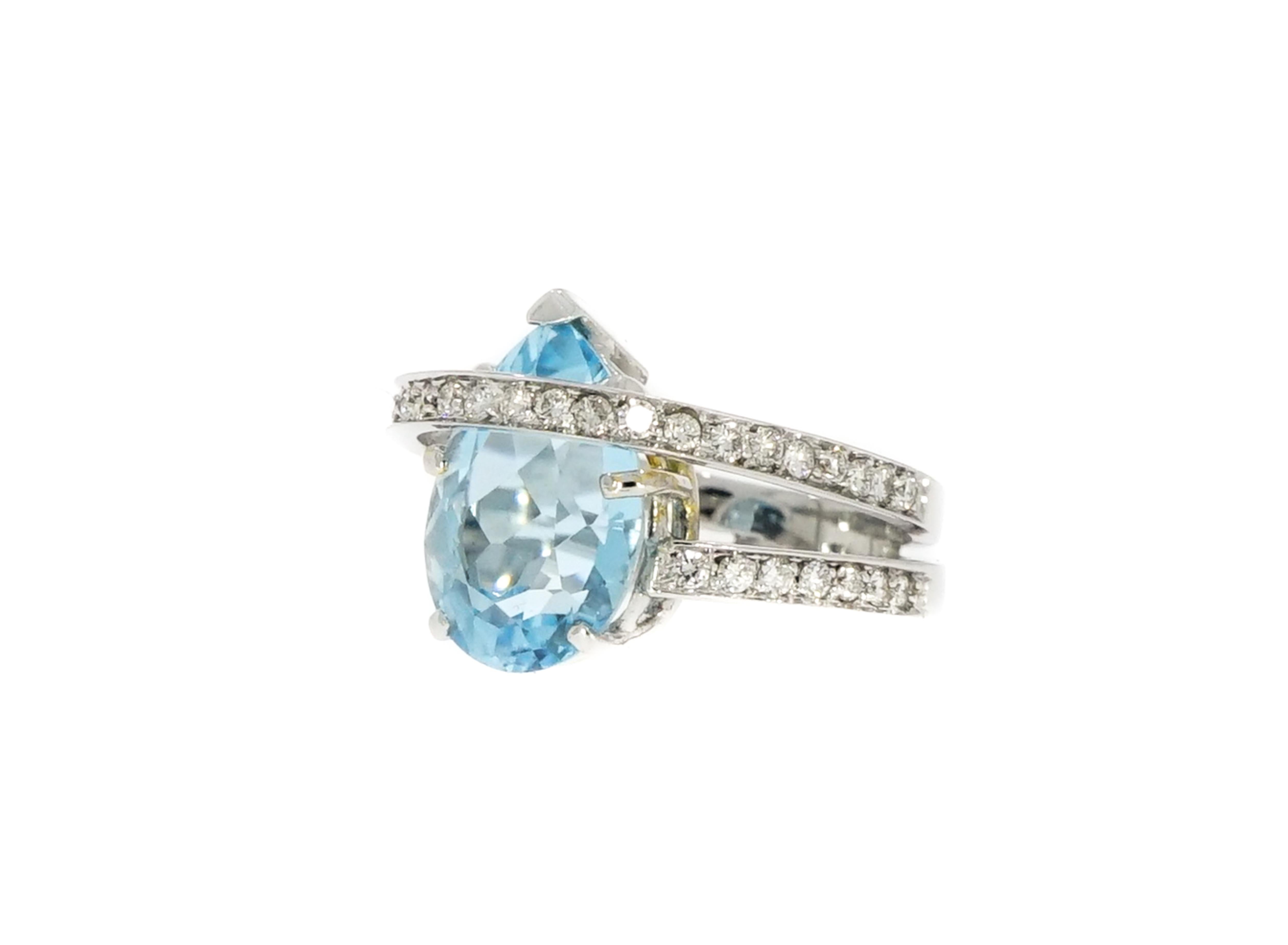 Pear Cut Blue Topaz and Diamond Cocktail Ring