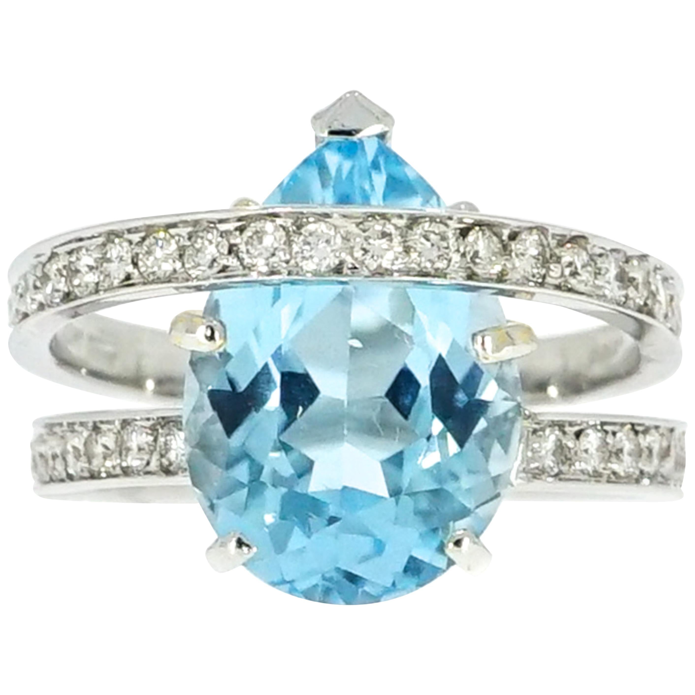 Blue Topaz and Diamond Cocktail Ring