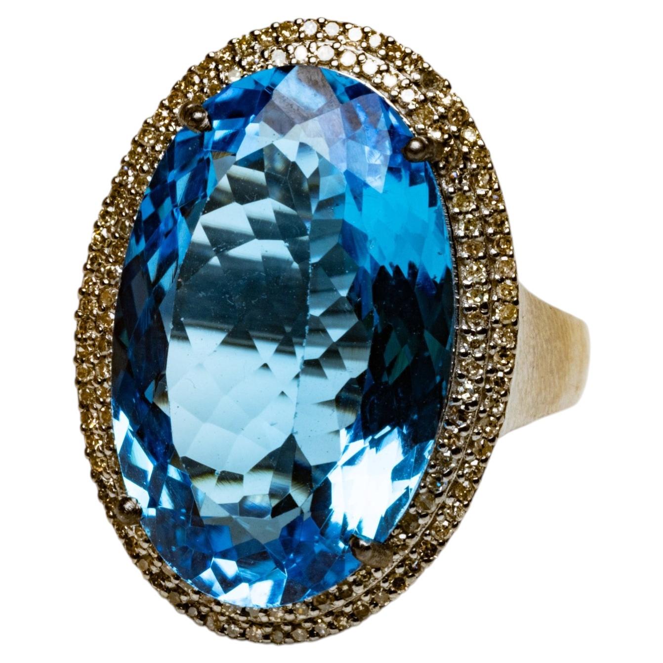 Contemporary Sterling Silver 20.78ct Blue Topaz Diamond Cocktail Ring
