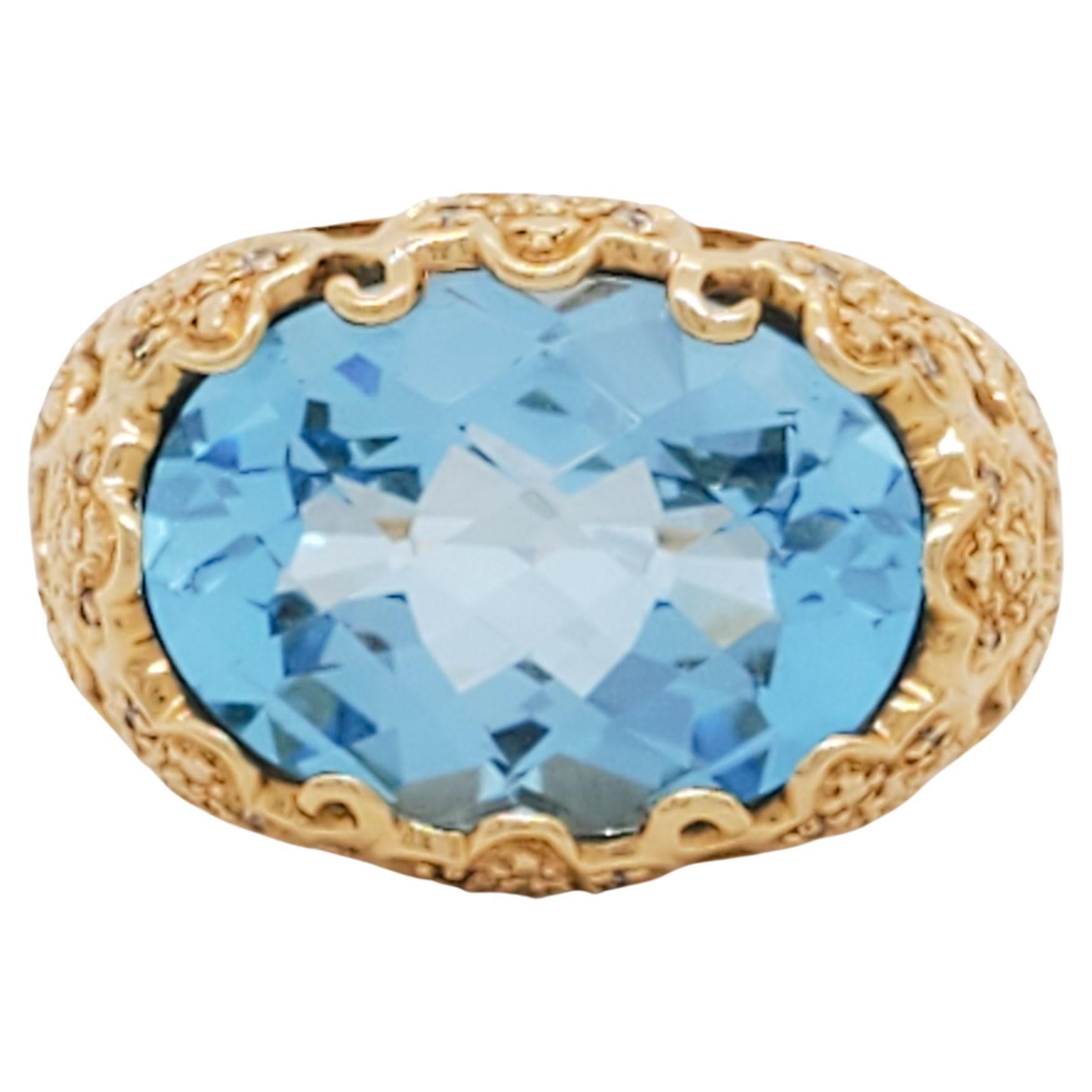 Blue Topaz and Diamond Halo Ring, Oval Blue Topaz, White Gold and ...