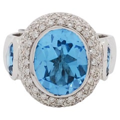 Blue Topaz and Diamond Cocktail Ring in 18k White Gold