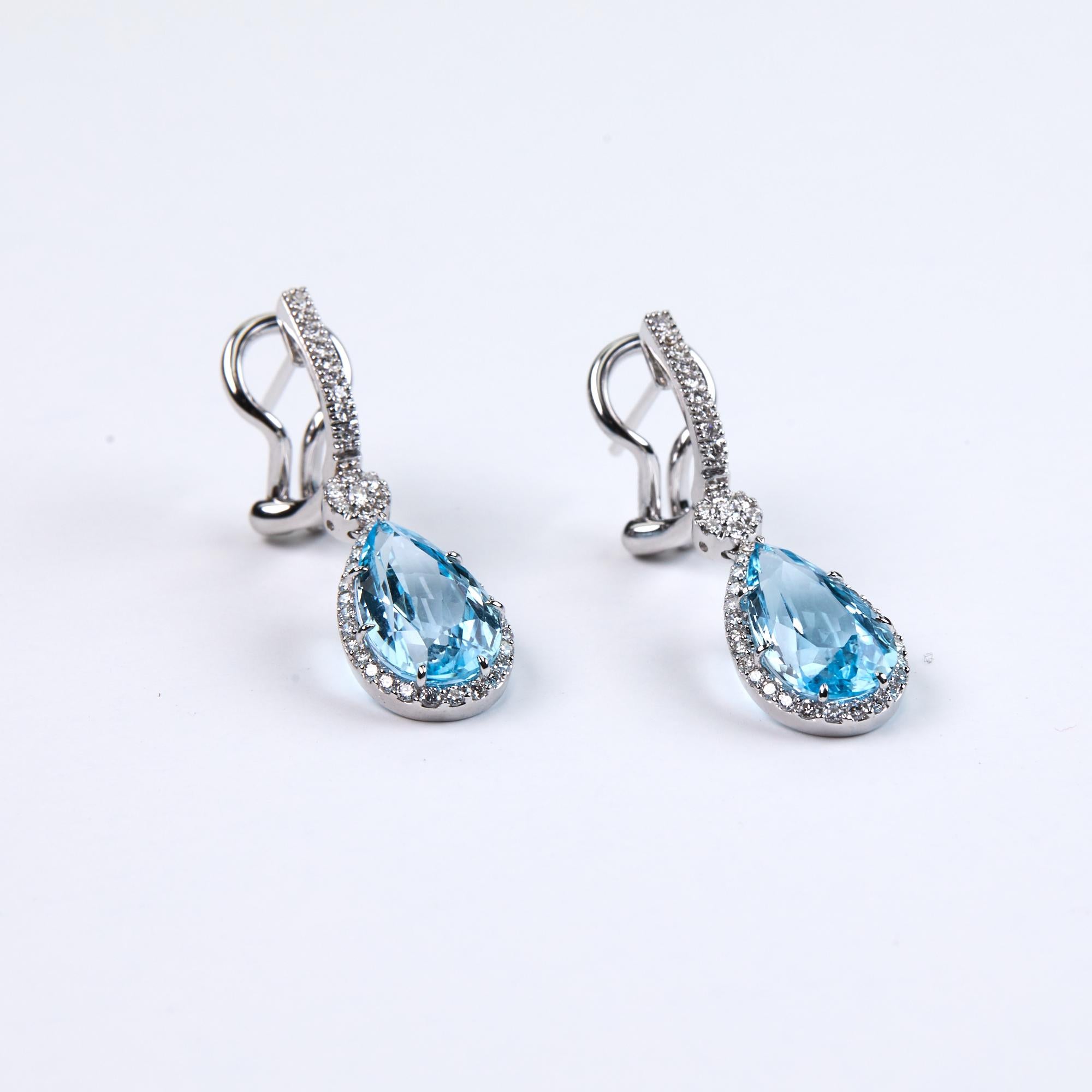 Contemporary Blue Topaz and Diamond Dangle Earrings White Gold