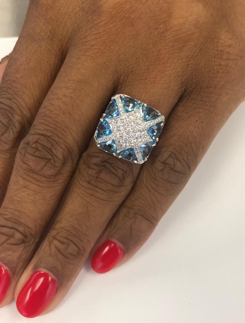 Contemporary Blue Topaz and Diamond Designer Ring For Sale