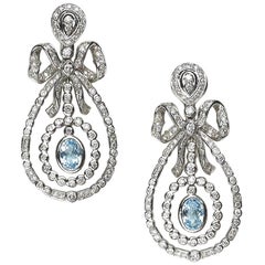 Modern Diamond, Blue Topaz And White Gold Drop Earrings, 2.14 Carats