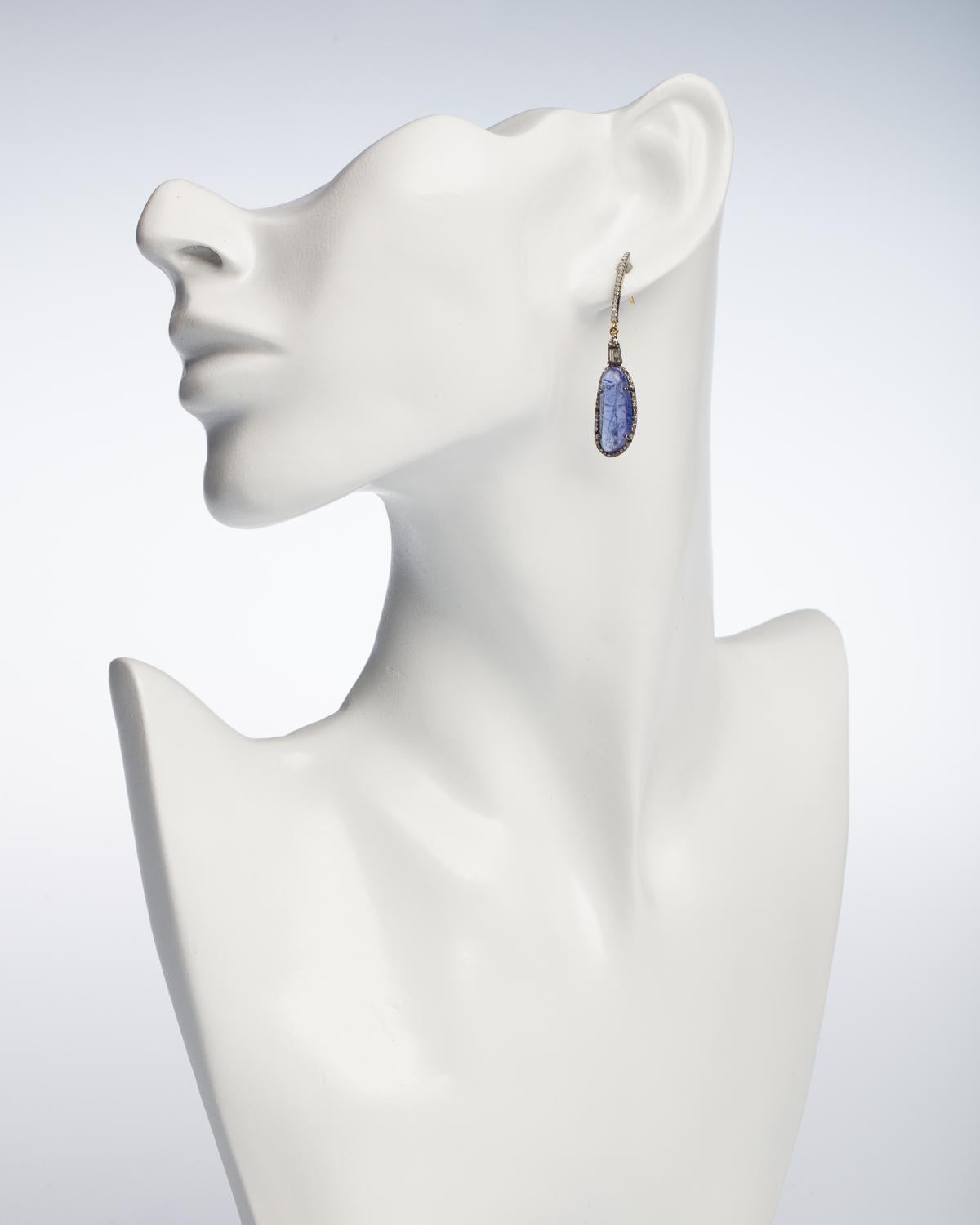 Blue Topaz and Diamond Drop Earrings In New Condition In Nantucket, MA