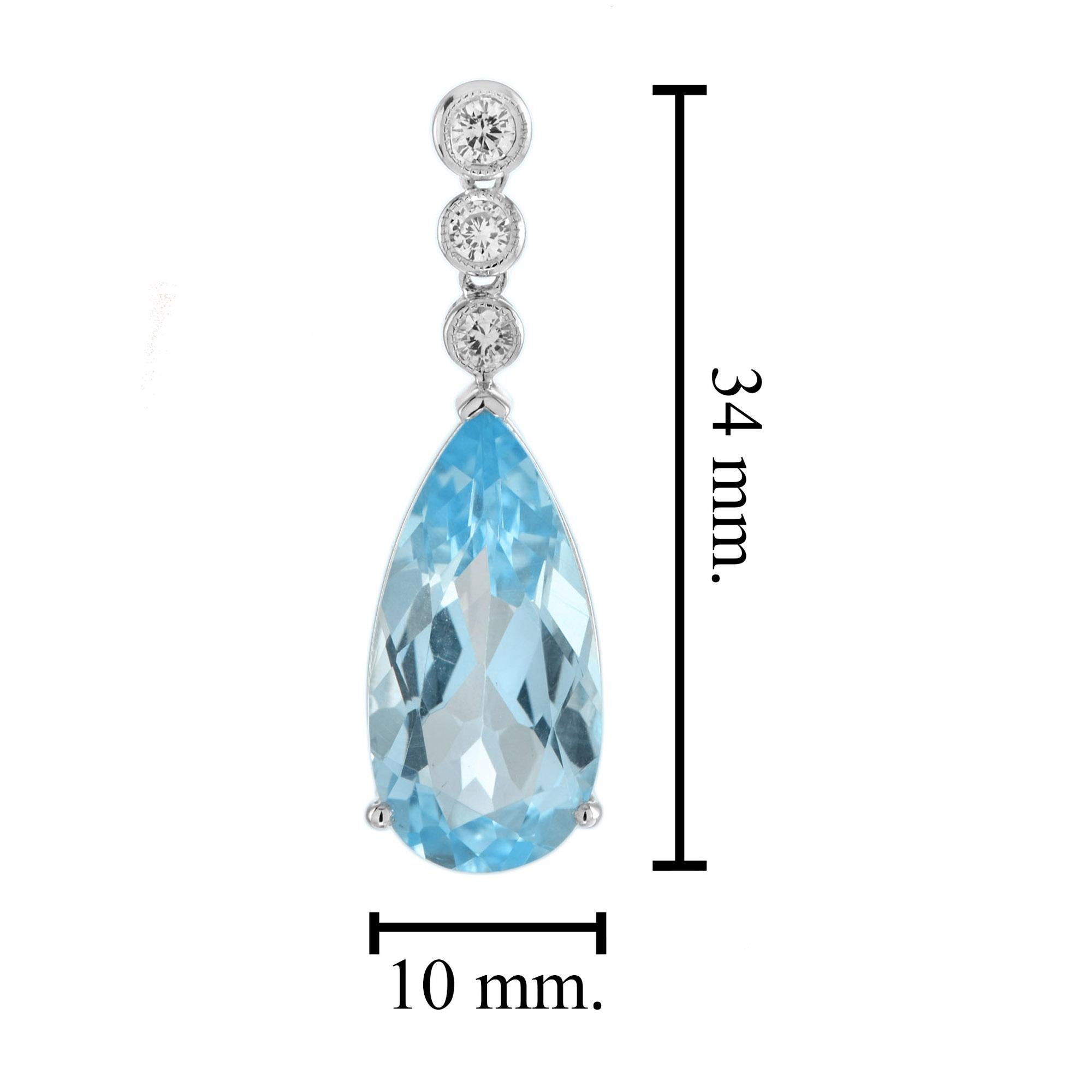 Blue Topaz and Diamond Drop Earrings in 14K White Gold In New Condition For Sale In Bangkok, TH