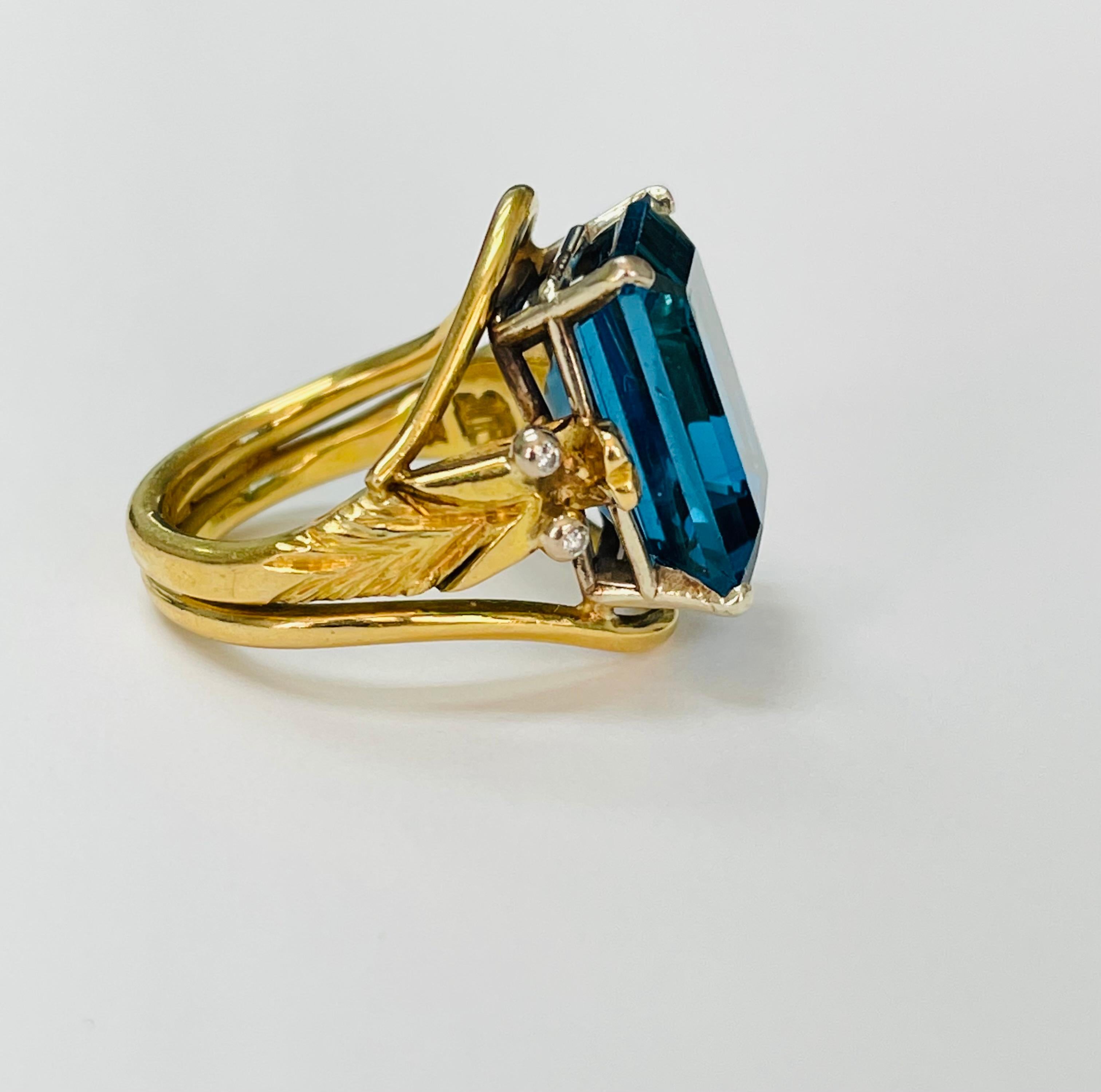 blue topaz and diamond ring yellow gold