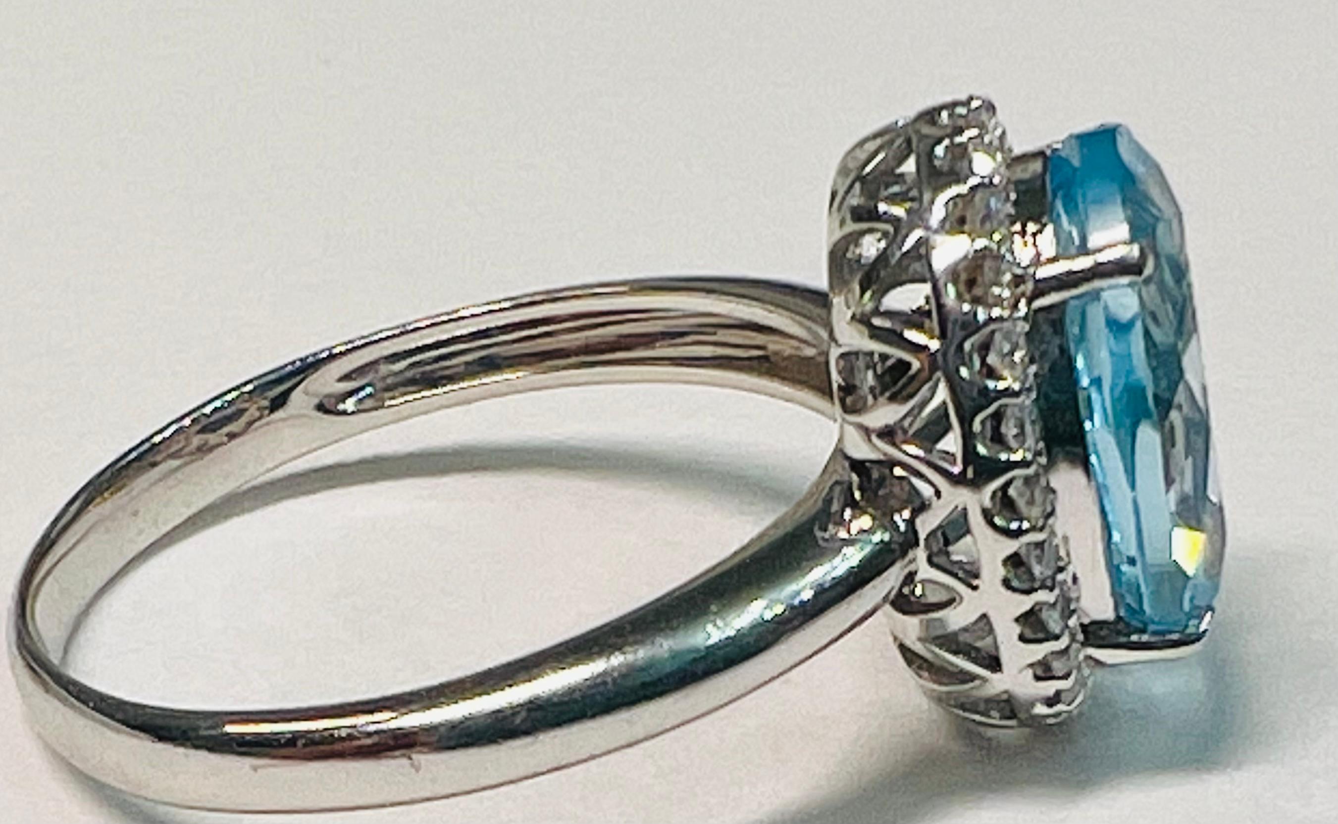 Blue Topaz and Diamond Halo Ring, 10k White Gold 3