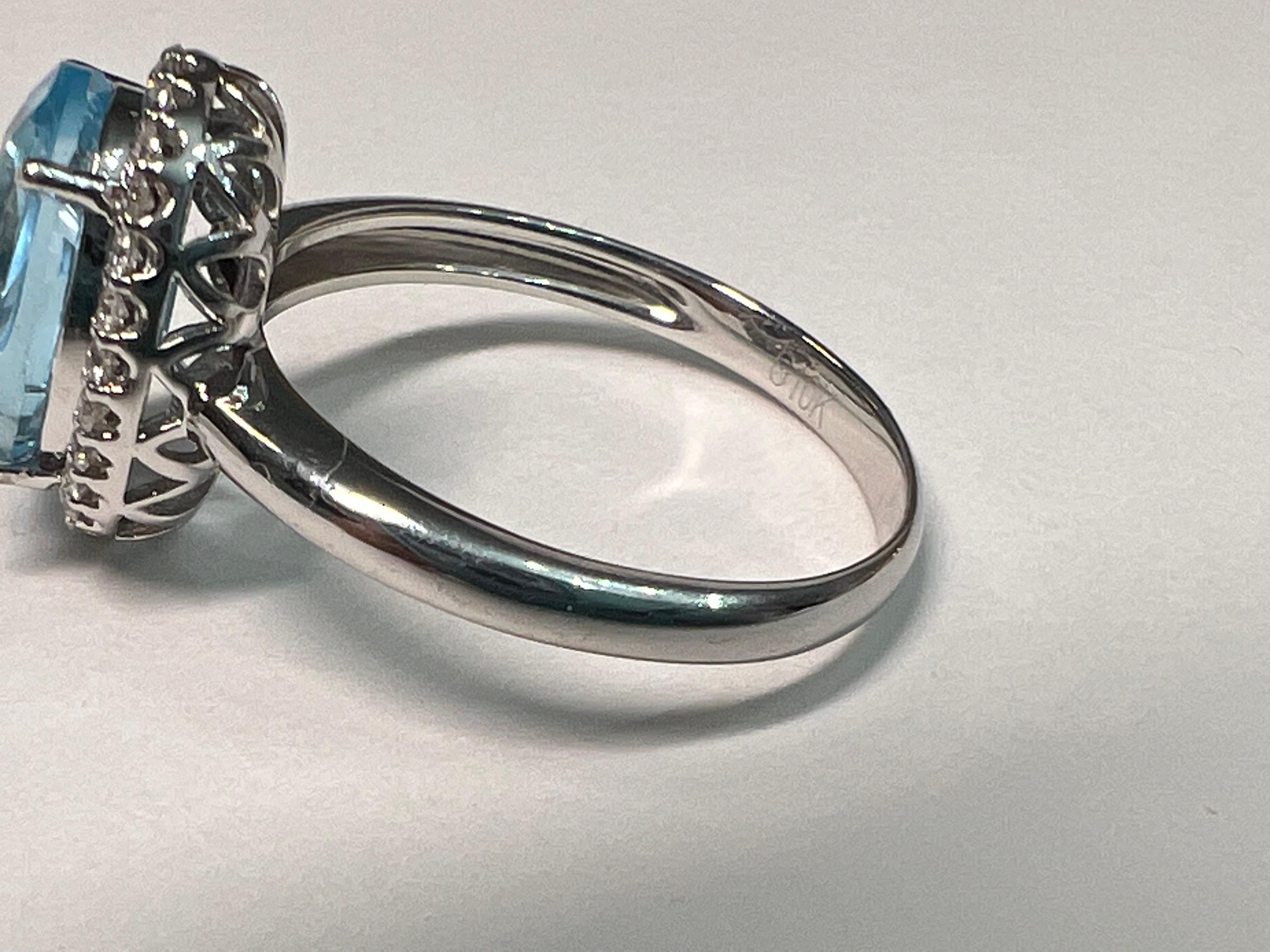 Blue Topaz and Diamond Halo Ring, 10k White Gold 4