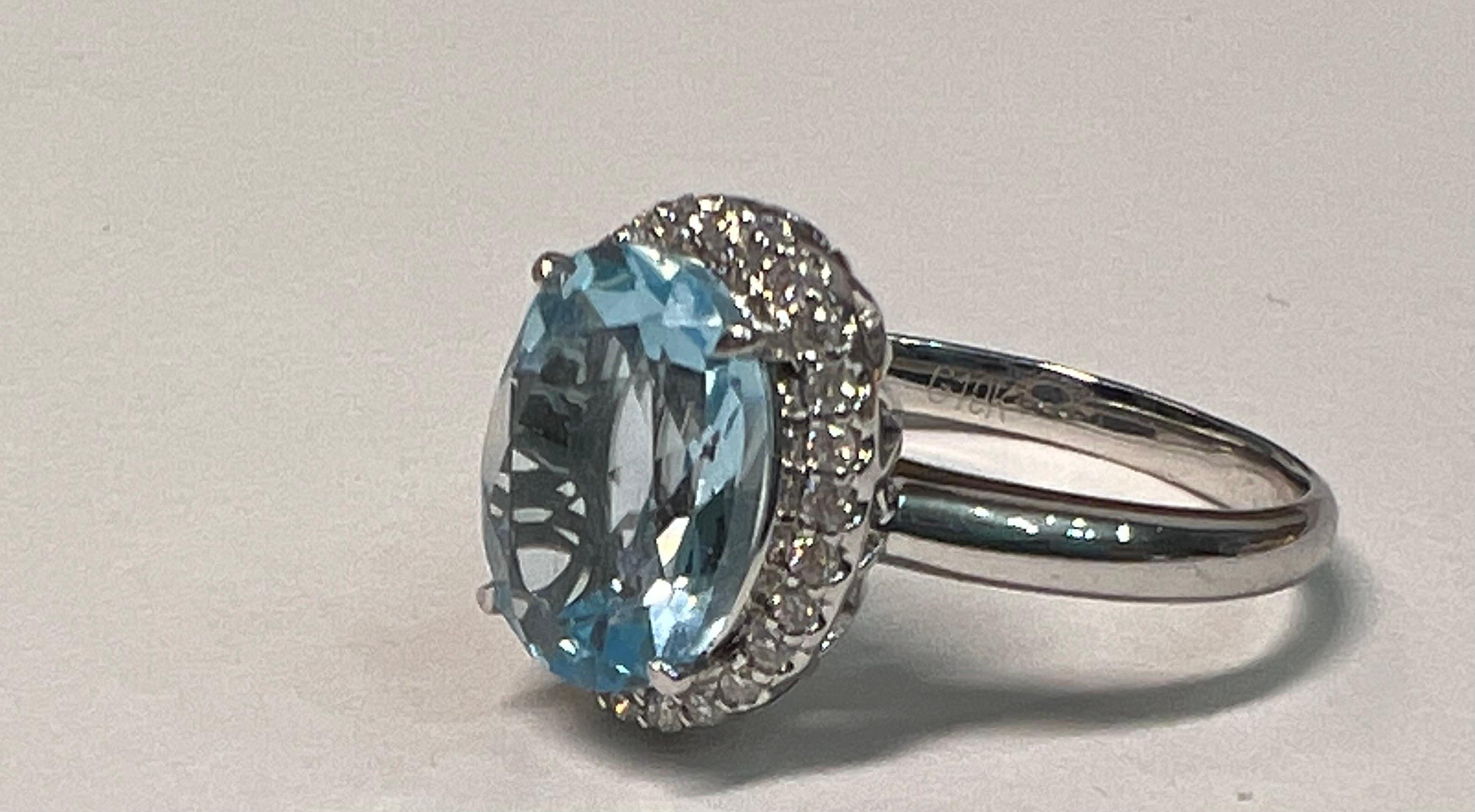 Blue Topaz and Diamond Halo Ring, 10k White Gold 5