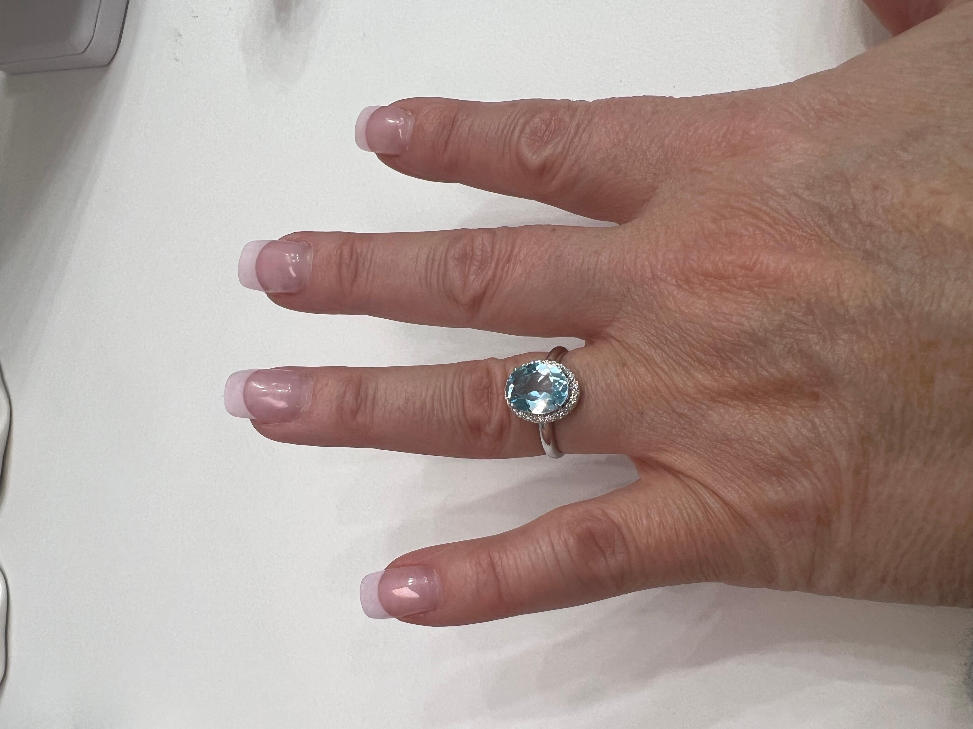 Blue Topaz and Diamond Halo Ring, 10k White Gold 1