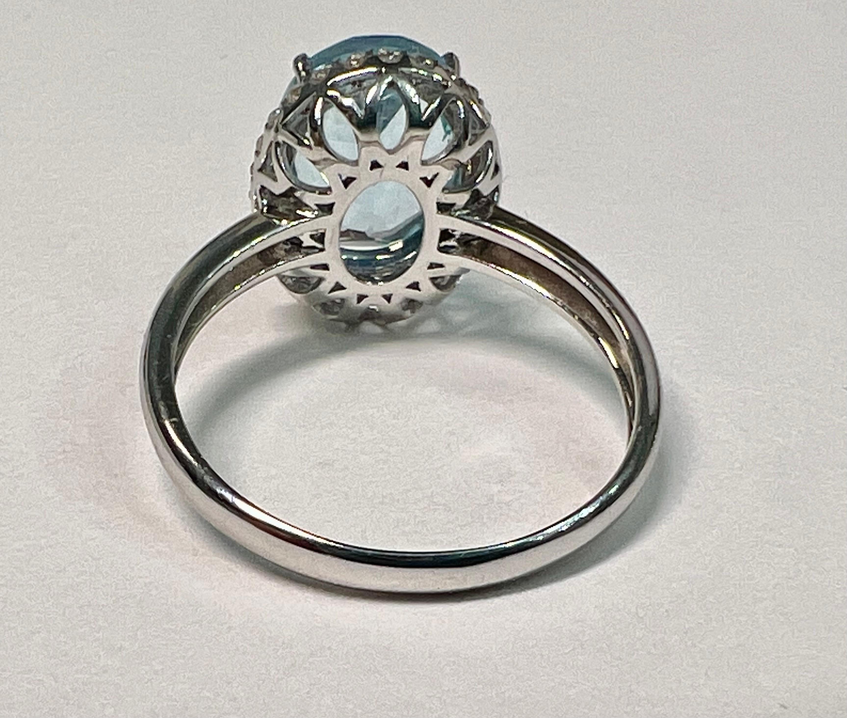 Blue Topaz and Diamond Halo Ring, 10k White Gold 2