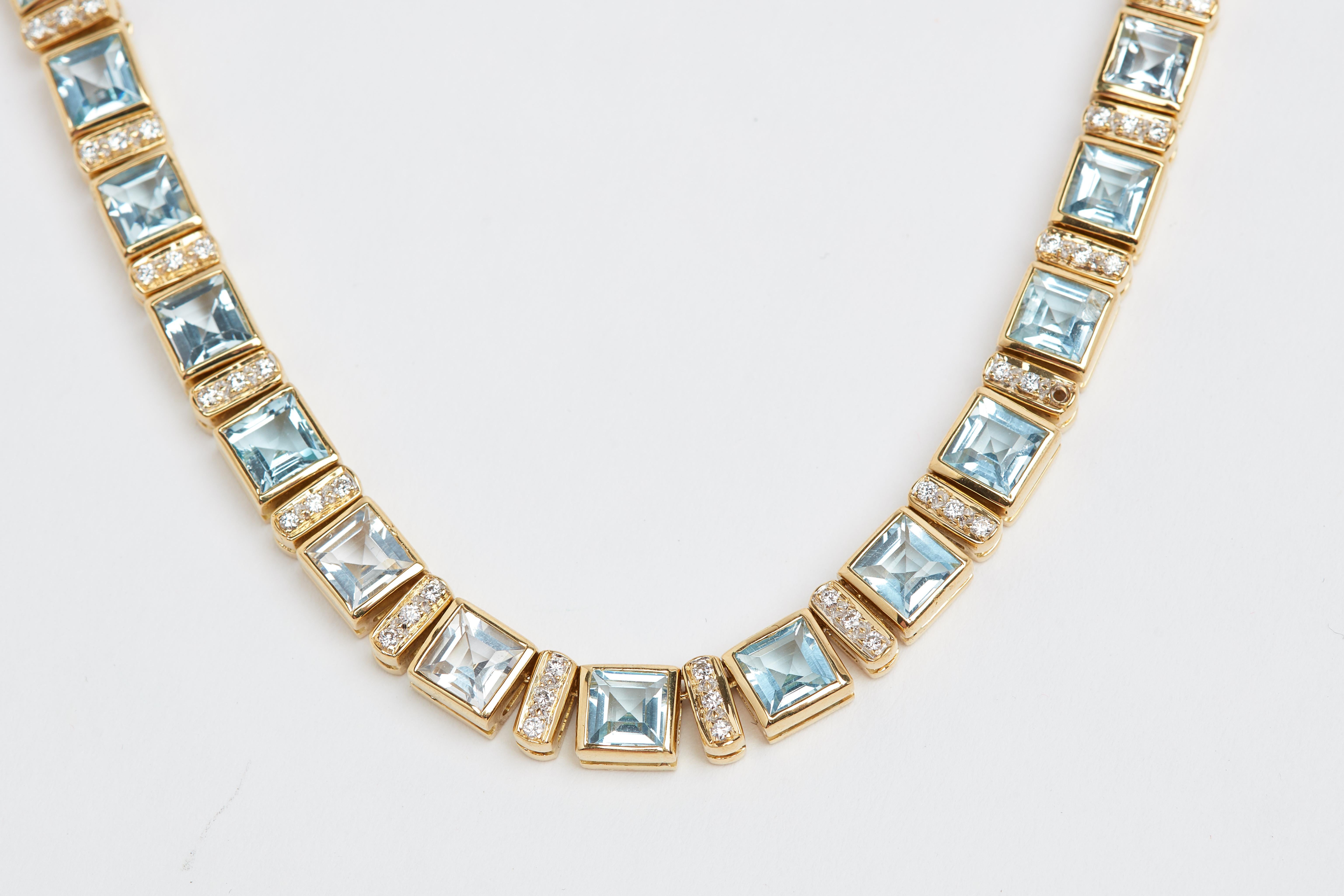 Blue Topaz and Diamond Necklace In Good Condition In New York, NY