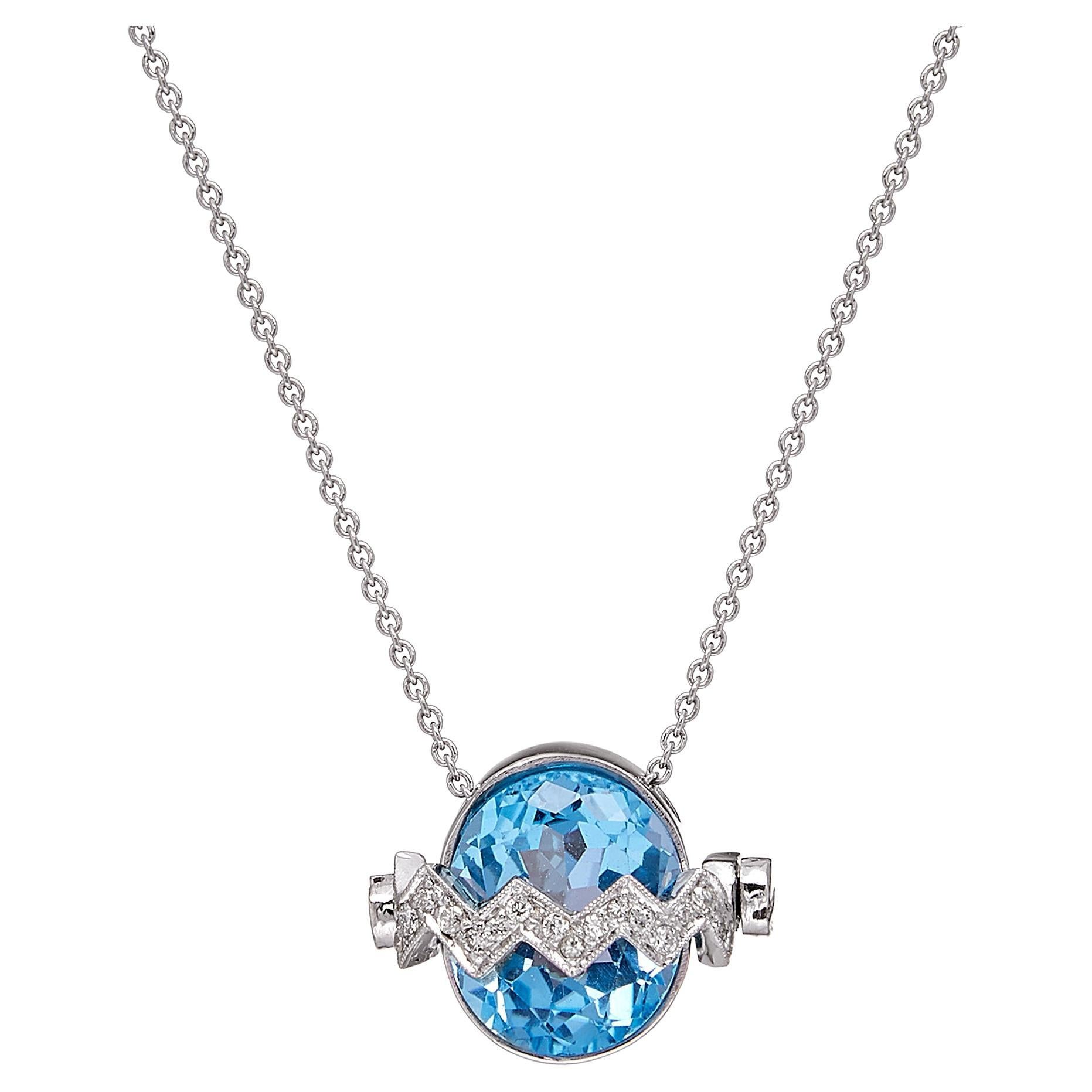 Collier en topaze bleue et diamants en vente