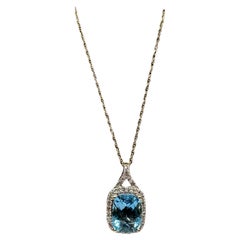 Blue Topaz and Diamond Necklace in 14kt Yellow Gold – 9.1x7.2mm Topaz, 18", New