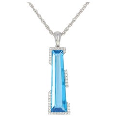 Blue Topaz and Diamond Pendant Necklace, 14 Karat Gold Contemporary 5.28 Carat