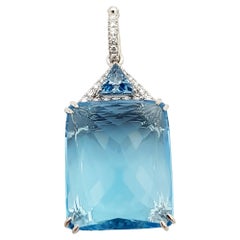 Blue Topaz with Diamond Pendant Set in 18 Karat White Gold Settings For ...