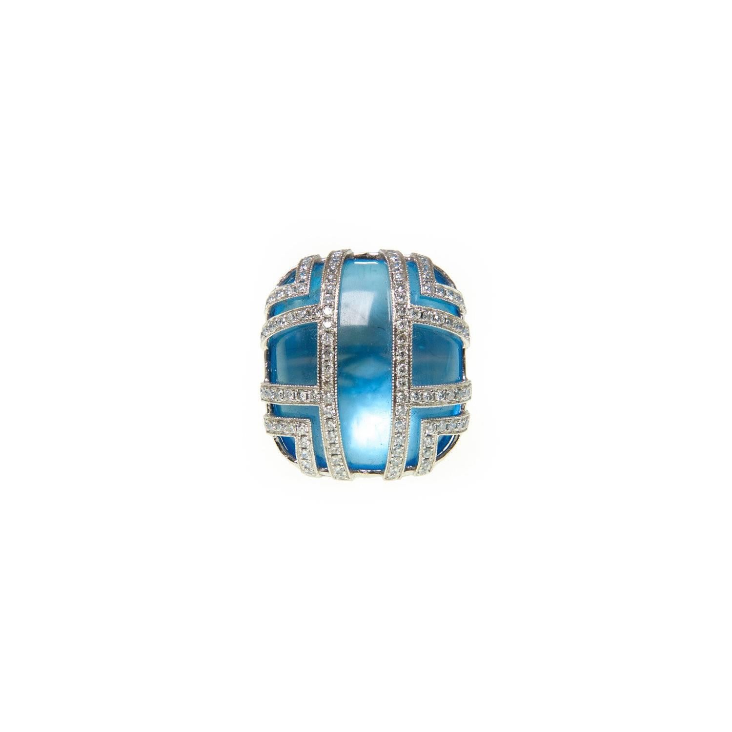 Contemporary Blue Topaz and Diamond Ring