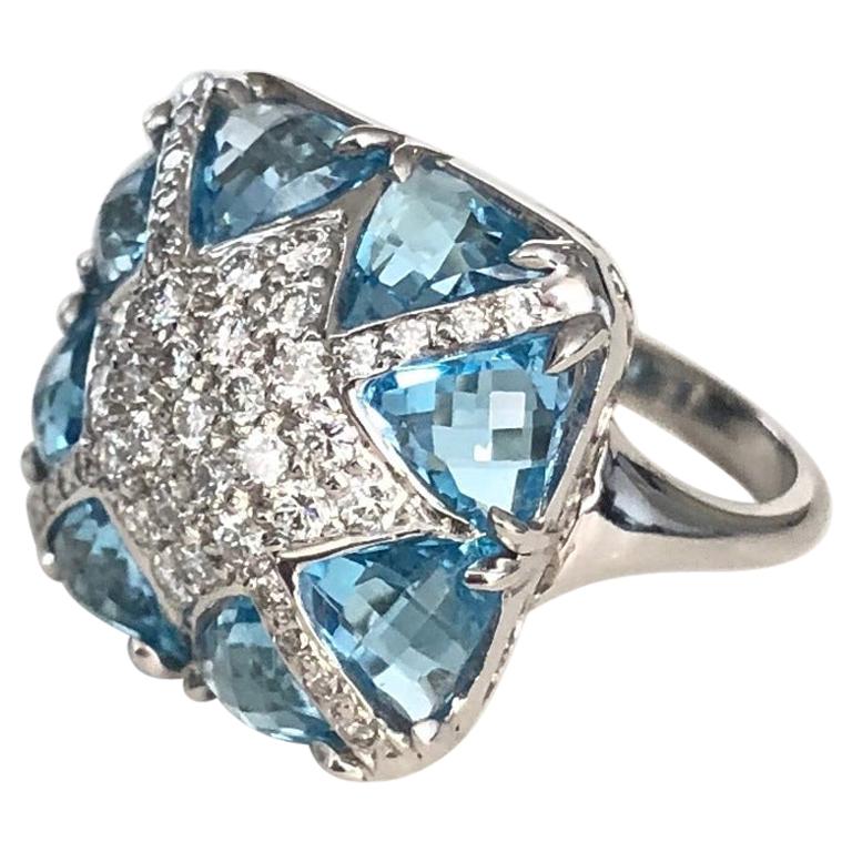 Blue Topaz and Diamond Designer Ring For Sale