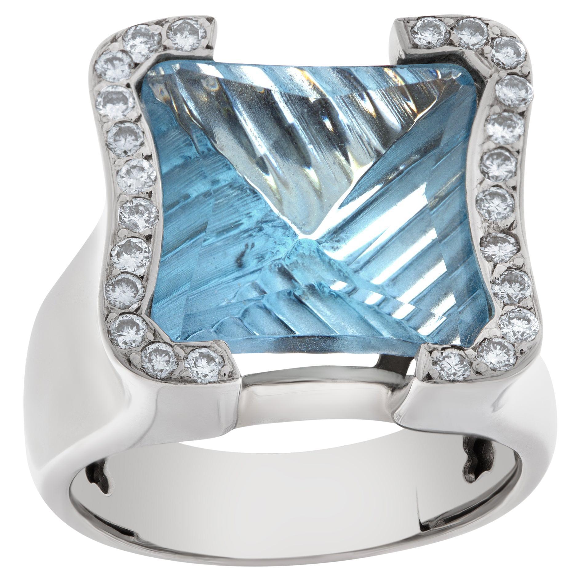 Blue Topaz and Diamond Ring in 18k White Gold For Sale