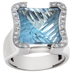 Vintage Blue Topaz and Diamond Ring in 18k White Gold