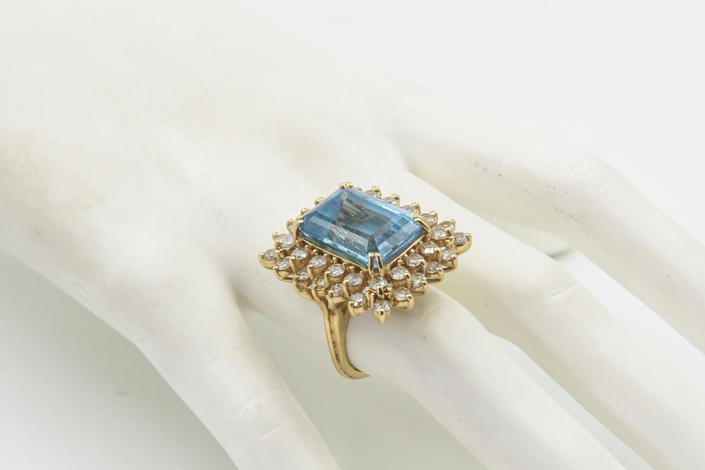 Blue Topaz and Diamond Yellow Gold Cocktail Ring For Sale 6