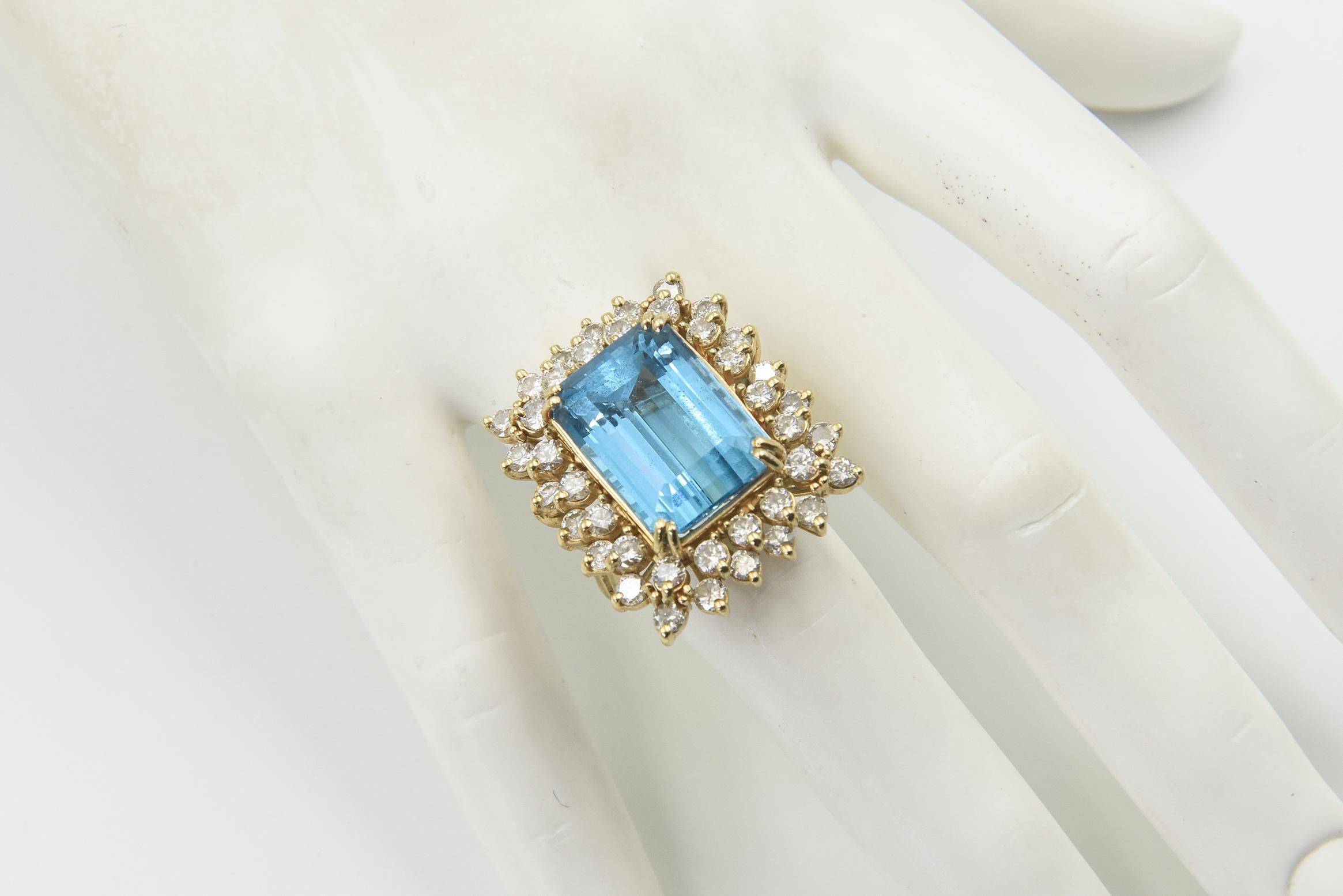 Blue Topaz and Diamond Yellow Gold Cocktail Ring For Sale 7