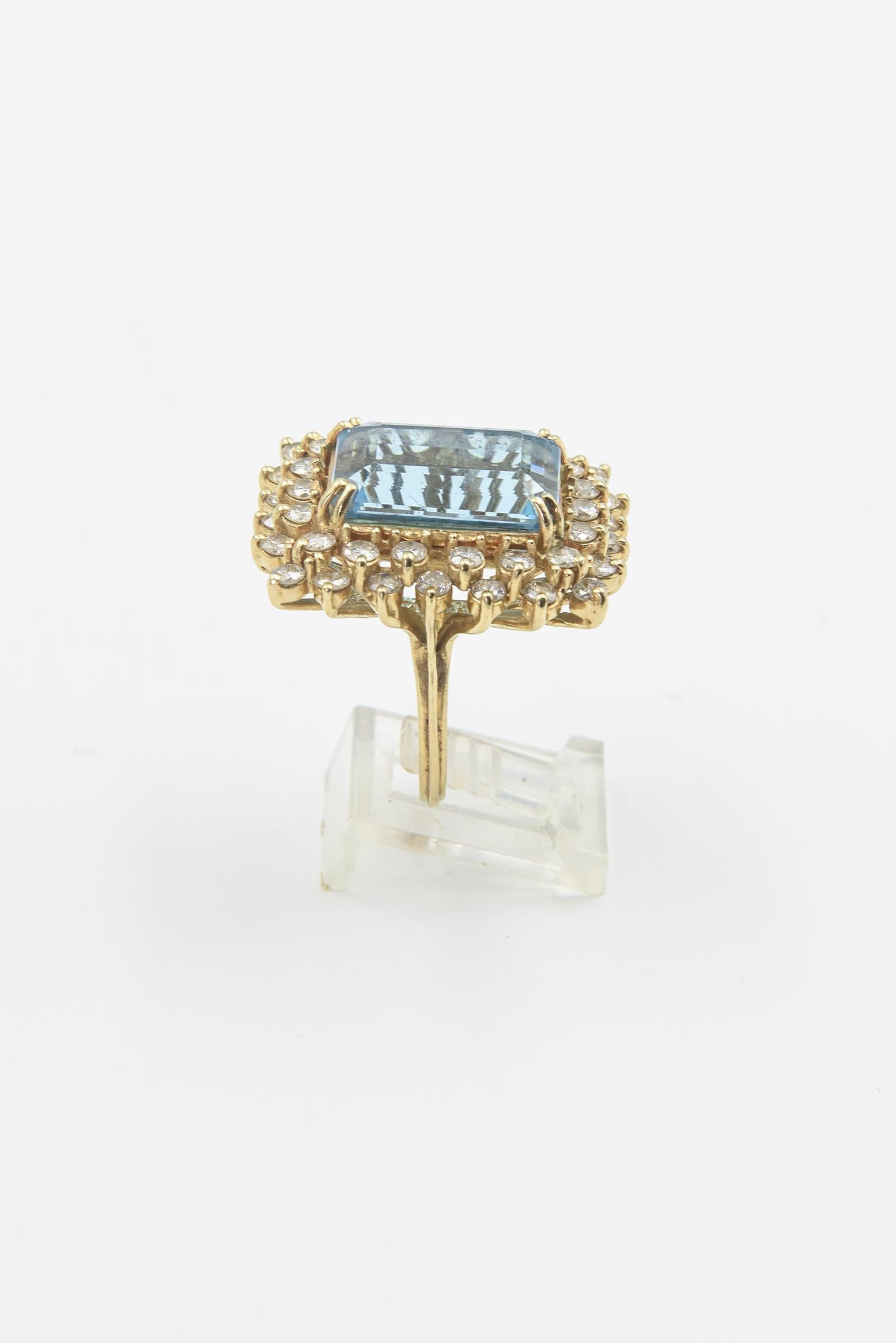 Women's or Men's Blue Topaz and Diamond Yellow Gold Cocktail Ring For Sale