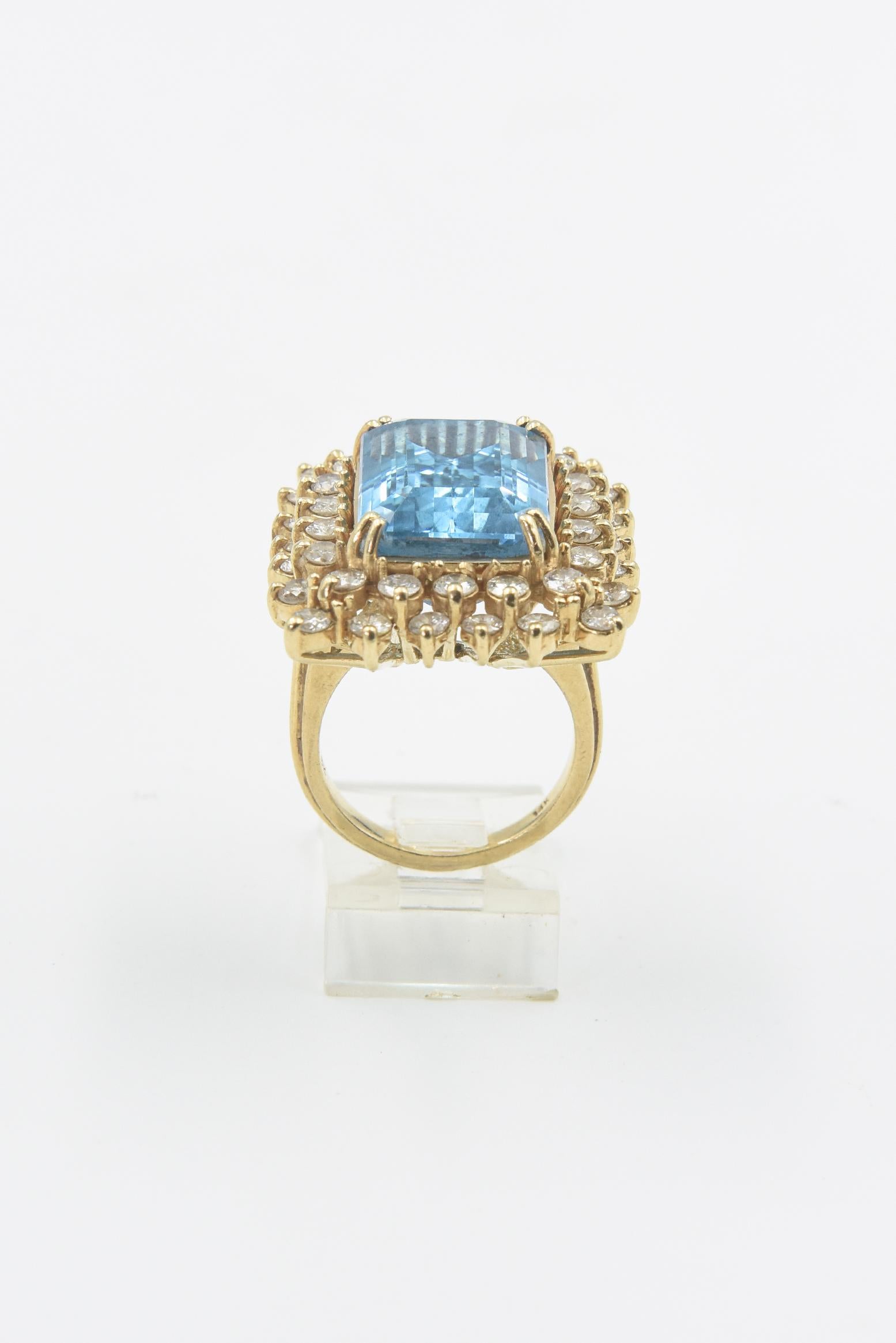 Blue Topaz and Diamond Yellow Gold Cocktail Ring For Sale 1