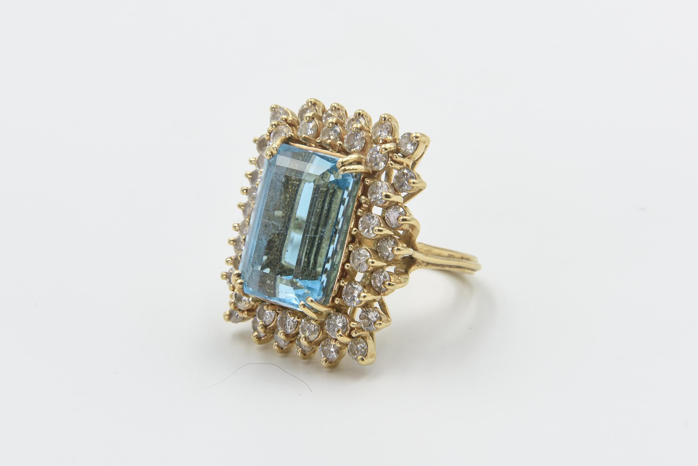 Blue Topaz and Diamond Yellow Gold Cocktail Ring For Sale 2