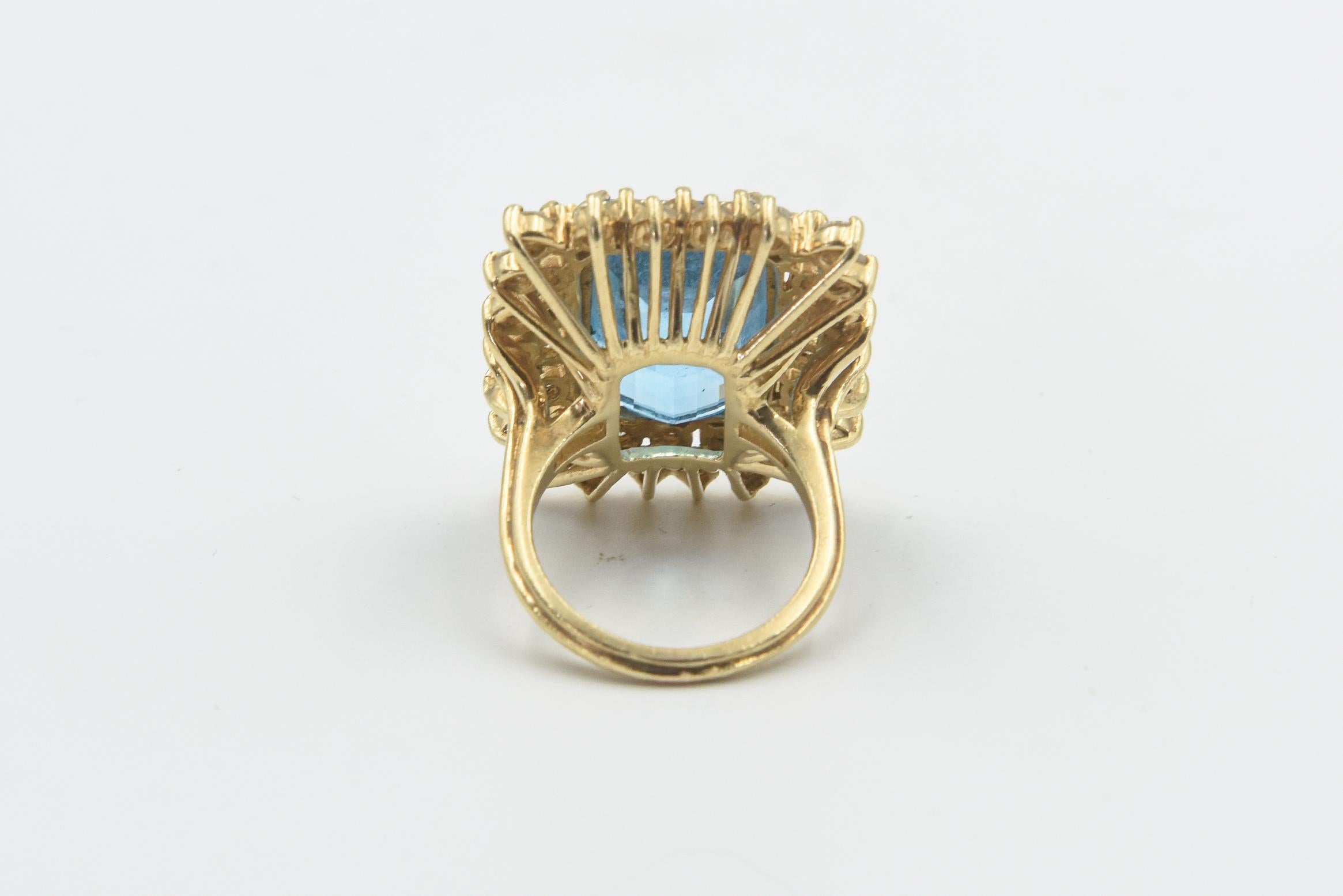 Blue Topaz and Diamond Yellow Gold Cocktail Ring For Sale 3