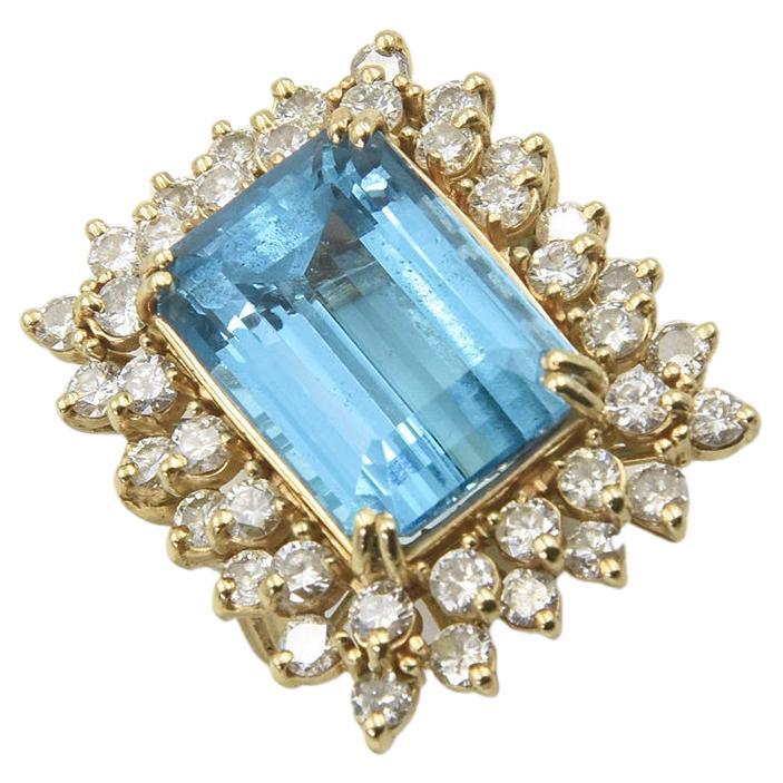 Blue Topaz and Diamond Yellow Gold Cocktail Ring For Sale
