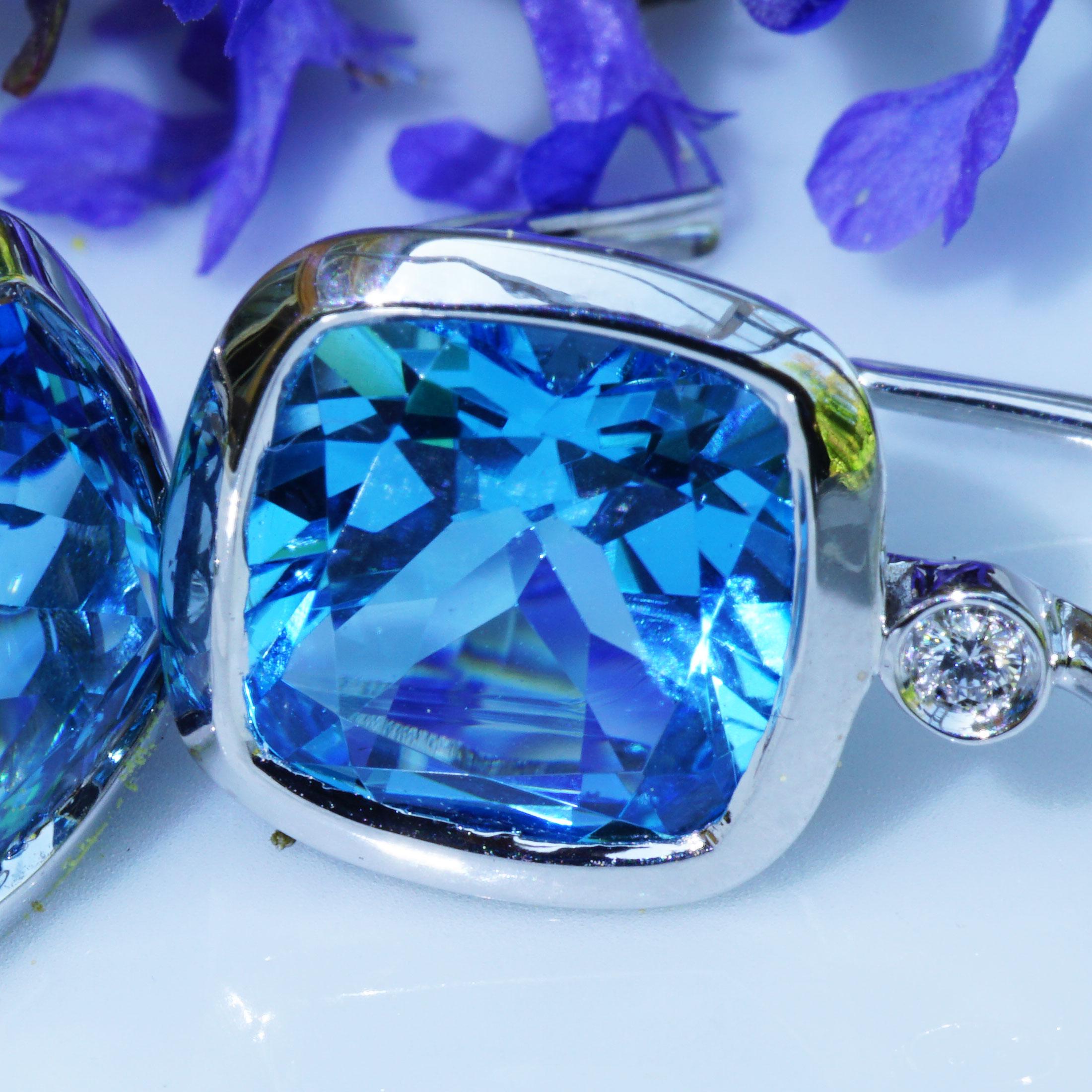 Blue Topaz and Diamonds Earrings Very Modern Setting High End Italian Jewellery  For Sale 2