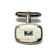 Blue Topaz and Enamel Solid Silver Hinged Cufflinks