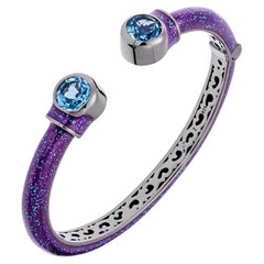 Bracciale con topazio blu e smalto viola glitterato in argento sterling