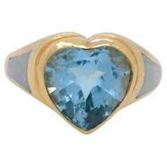Blue Topaz and Inlay Topaz Ring in 14K Yellow Gold