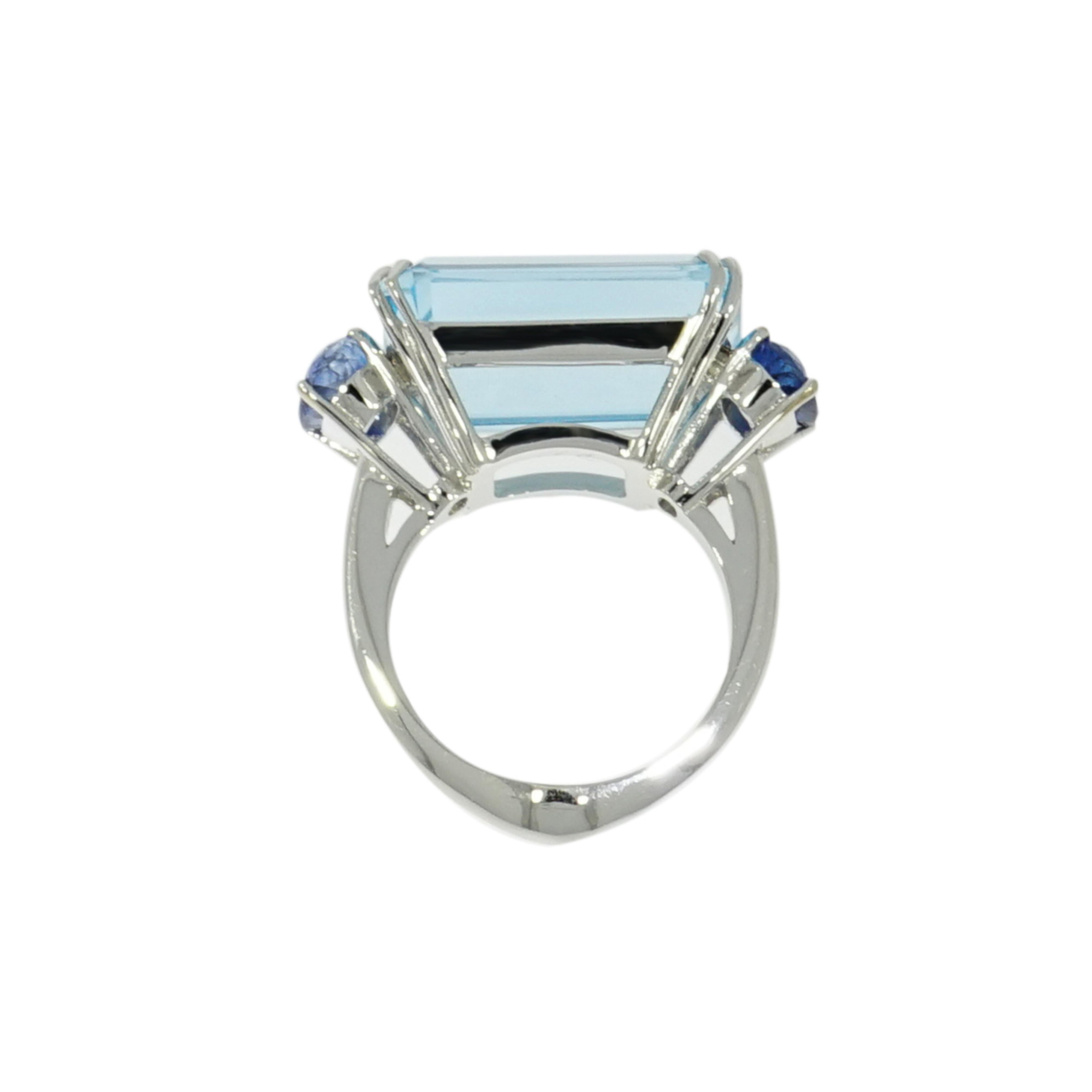 Modern Blue Topaz and Kyanite Cocktail Ring