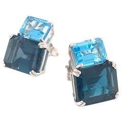 Blue Topaz and London Topaz on White Gold 18 Karat Earring