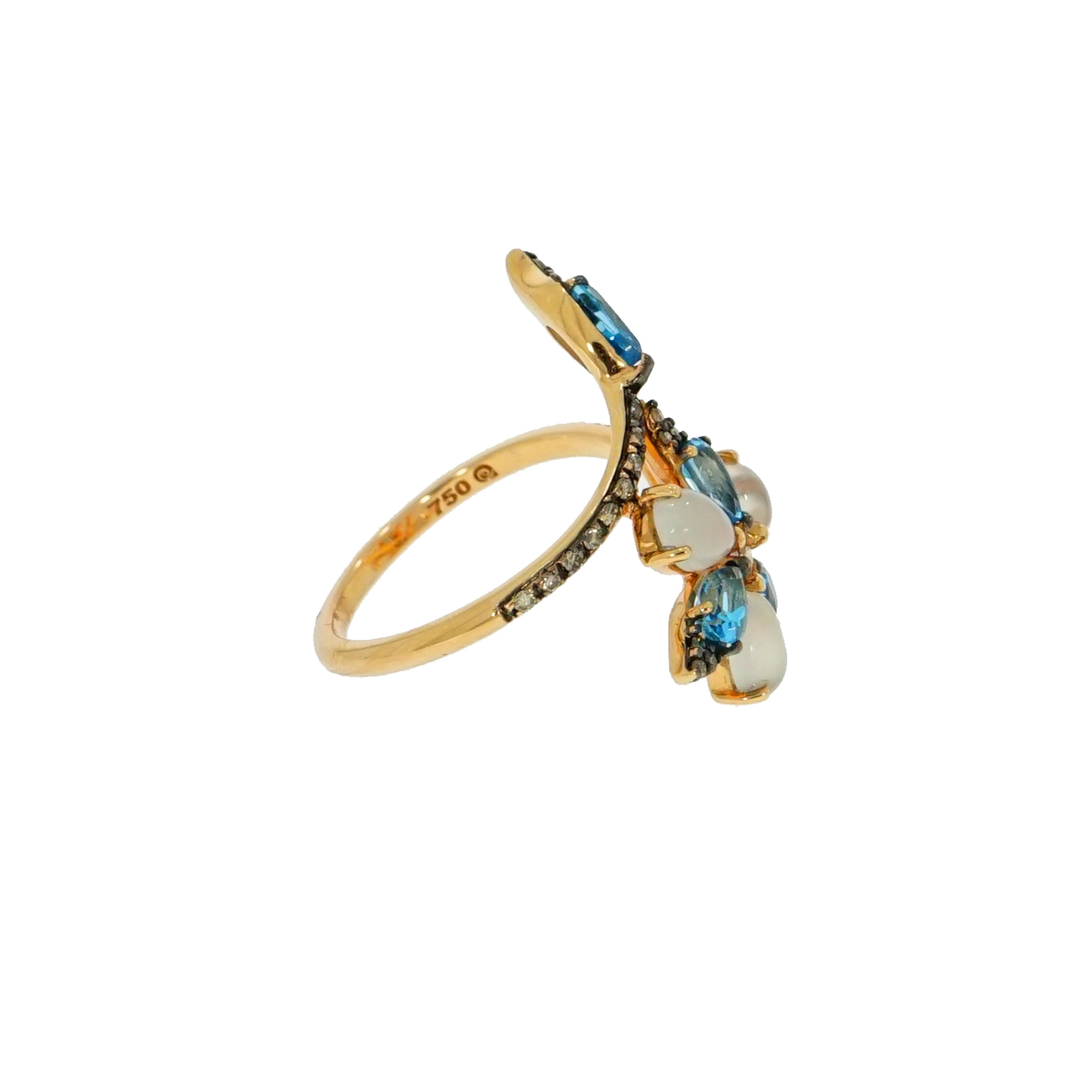 Passion for jewelry, design, precious gems, for the art and uniqueness of the “handmade” and the pursuit of excellence in every detail... are some of the ingredients to create this Blue Topaz and Moonstone Ring that will be part of everyday life,
